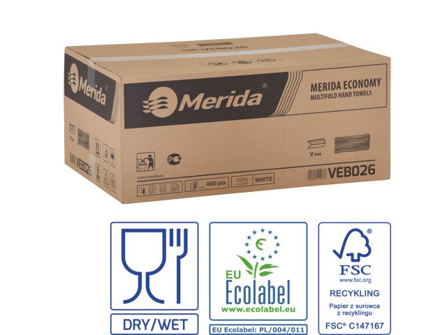 Interleaved paper towels ECONOMY, white, recycled paper, 1-ply, 4000 pcs. / carton (20 pack. of 200 pcs.)